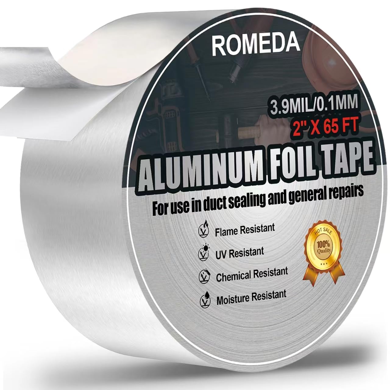 Romeda Aluminum Foil Tape, 2 inch x 65 Feet Foil Tape (3.9 mil), Silver Insulation Adhesive Metal