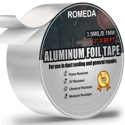 Romeda Aluminum Foil Tape, 2 inch x 65 Feet Foil Tape (3.9 mil), Silver Insulation Adhesive Metal