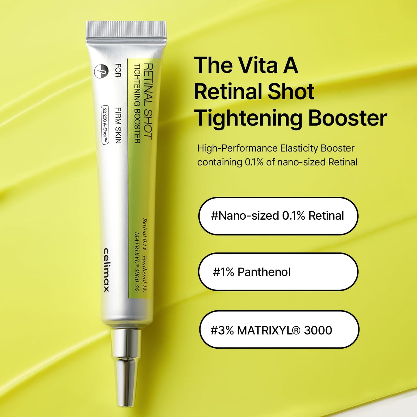 celimax The Vita A Retinal Shot Tightening Booster, 0.1% Retinal, 3% Matryxyl, High-Strength Retinoid for Anti-Aging, Pore