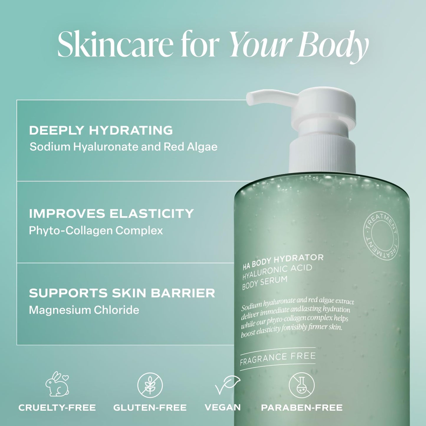 Saltair Hyaluronic Acid Body Serum Hydrating Body Lotion for Smoother Looking Skin Sheer Gel Moisturizer with Sodium Hyaluronate & Red Algae