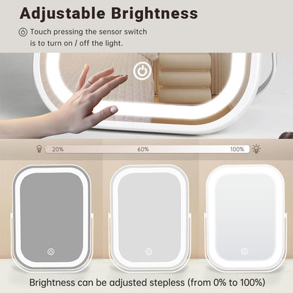 YEKKOPT Travel Makeup Mirror with Lights, Portable Small Beauty LED Vanity Mirror with Lights, 1200mAh Battery, Dimmable Touch
