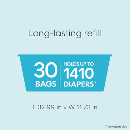 Diaper Genie Easy Roll Refill, 30 Bags Per Refill, Holds Up to 1410 Newborn Diapers, Odor Control, Diaper Pail Refill