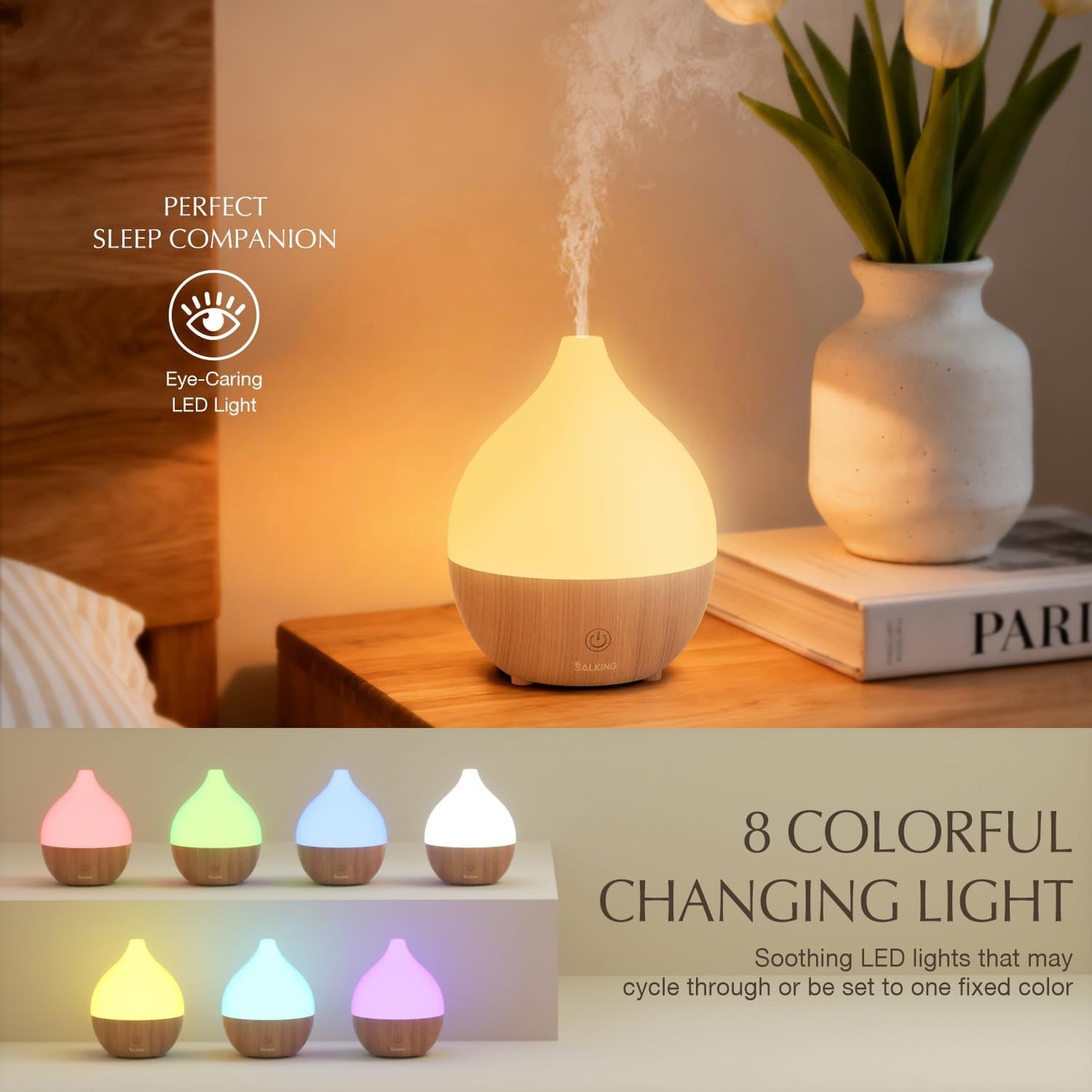 SALKING Essential Oil Diffuser, 100ml Small Aromatherapy Diffuser with Auto Shut-Off Function, Ultrasonic Diffusers for Essential