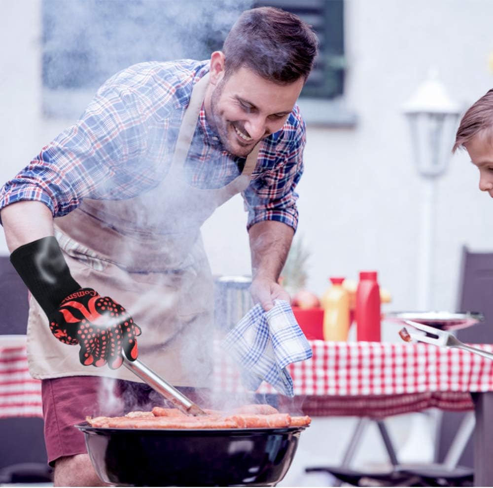 Comsmart BBQ Gloves, 1472 Degree F Heat Resistant Grilling Gloves Silicone Non-Slip Oven Gloves Long Kitchen Gloves for Barbecue, Cooking