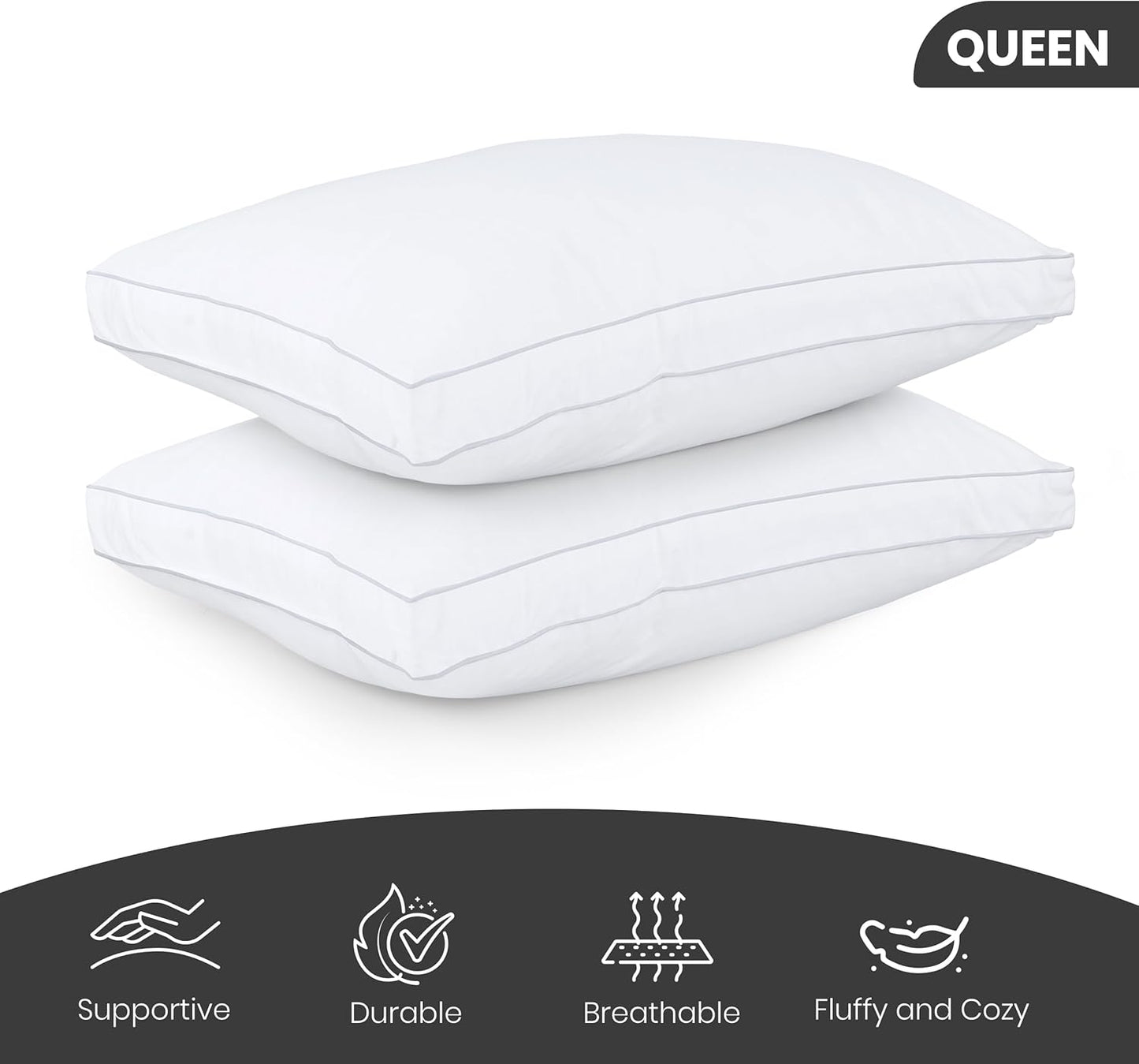 Utopia Bedding Bed Pillows for Sleeping Queen Size (White), Set of 2, Soft & Fluffy Pillow with Down Alternative Filling, Cooling, Hotel