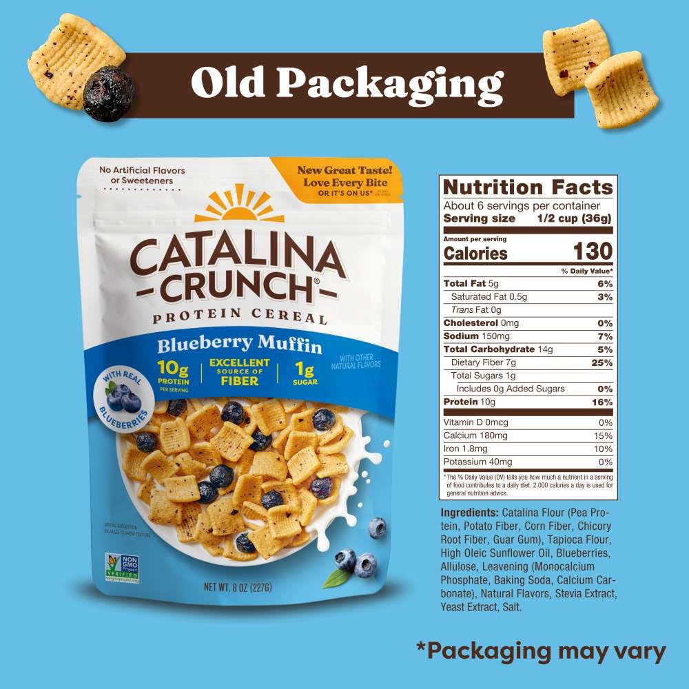 Catalina Crunch Protein Cereal - Breakfast Cereal with 10g of Protein, No Added Sugar - Gluten Free - Blueberry Muffin - 8 oz. Bag