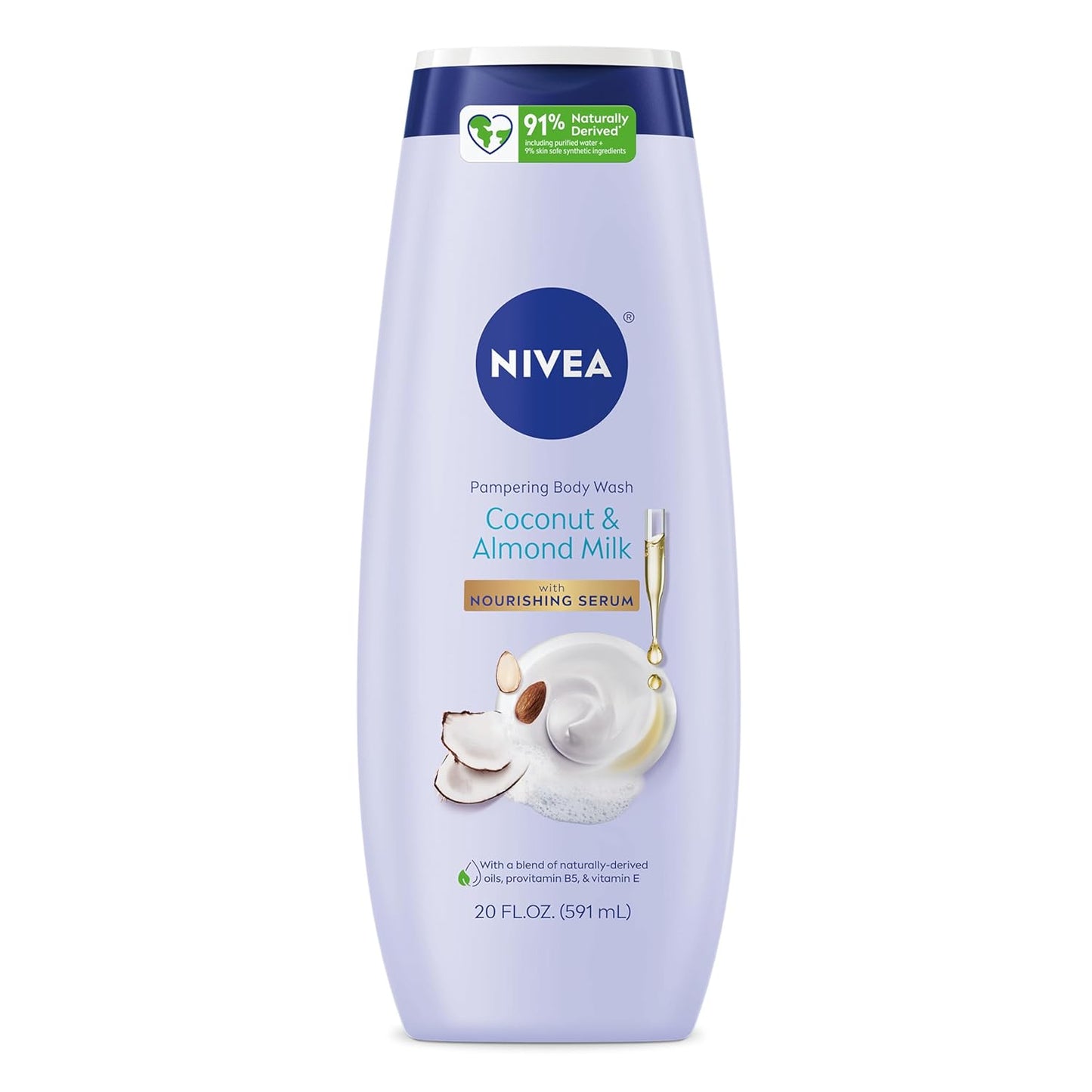NIVEA Pampering Coconut and Almond Milk Body Wash with Nourishing Serum, Moisturizing Body Wash for Women, Enriched with Provitamin B5 and Vitamin