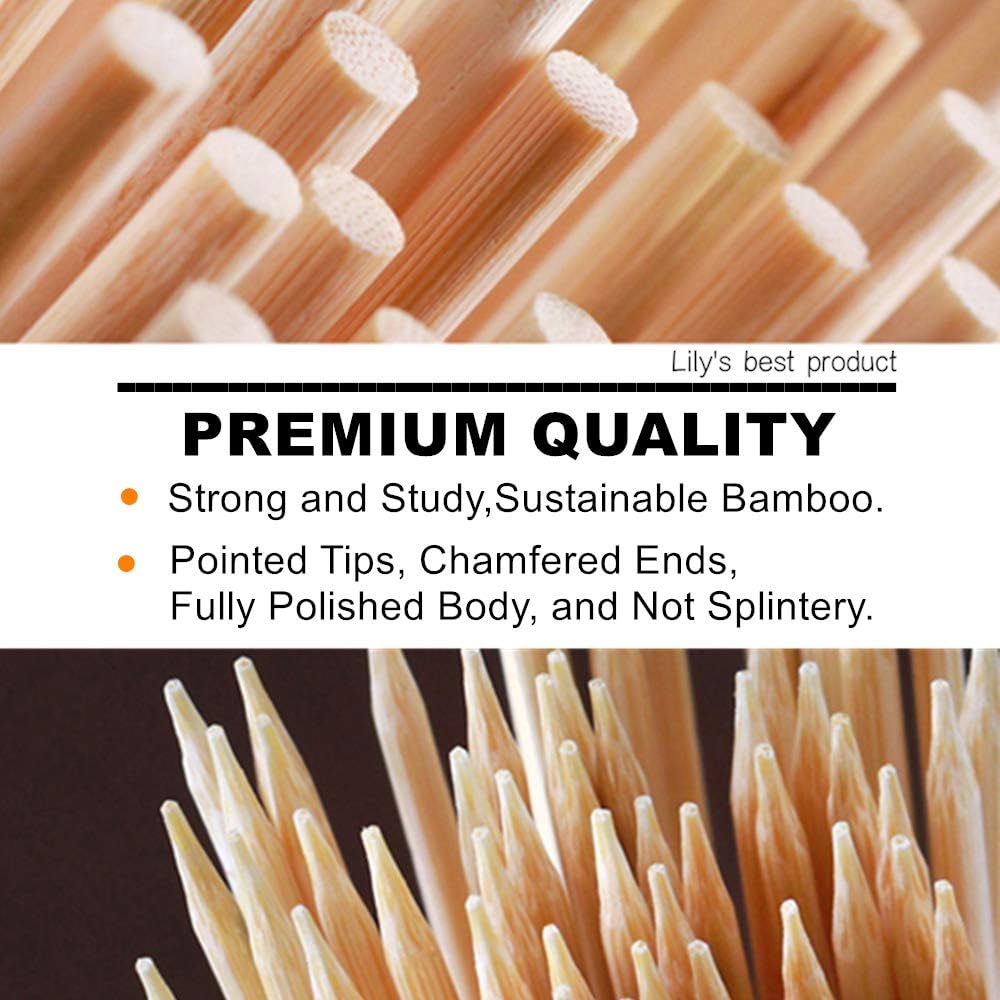 HOPELF 6" Natural Bamboo Skewers for BBQAppetiserFruitCocktailKabobChocolate FountainGrillingBarbecueKitchenCrafting and Party.