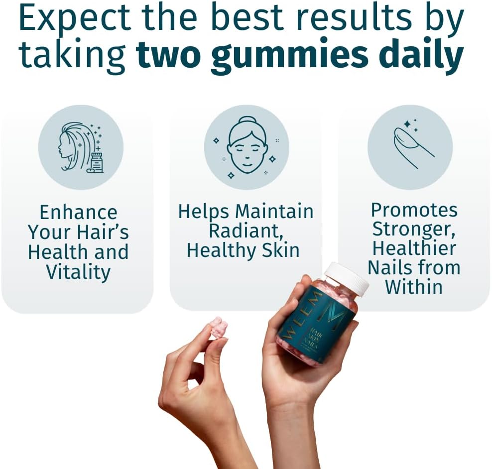 WEEM Hair Skin and Nails Gummies - Supports Healthy Hair - Vegan biotin Vitamins for Women & Men Supports Faster Hair Growth, Stronger