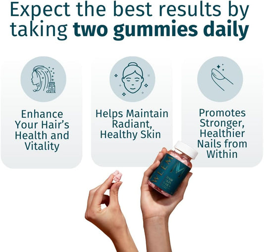 WEEM Hair Skin and Nails Gummies - Supports Healthy Hair - Vegan biotin Vitamins for Women & Men Supports Faster Hair Growth, Stronger