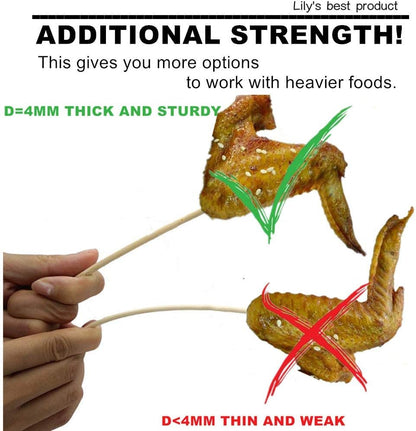 HOPELF 6" Natural Bamboo Skewers for BBQAppetiserFruitCocktailKabobChocolate FountainGrillingBarbecueKitchenCrafting and Party.