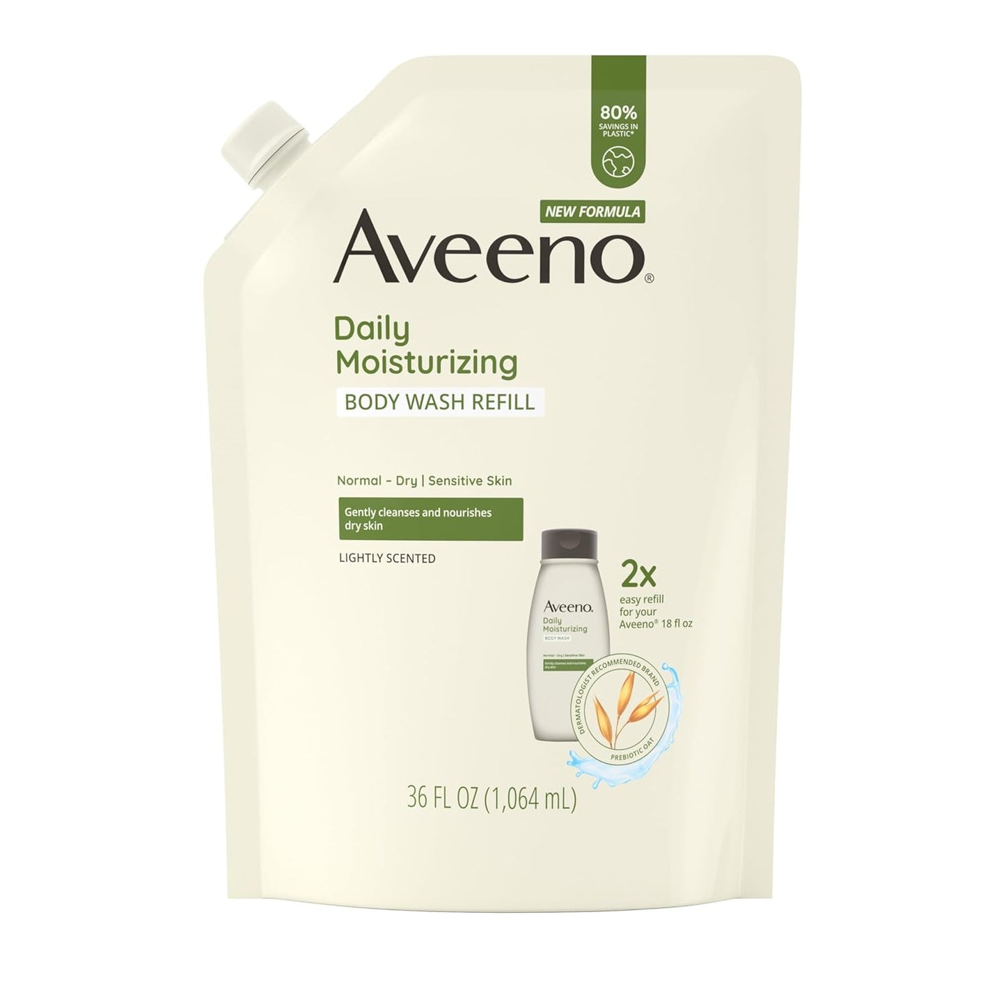 Aveeno Daily Moisturizing Body Wash for Sensitive Skin + Prebiotic Oat, Gently Cleanses, Nourishes & Feels Moisturizing Dry Skin, Light