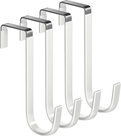 Mars-Rock Over the Door Hooks 4Pcs L=5.5" Fit 1 3/8" Door Steel with White Rubber Coating Hanging Towel Robe Clothing Hanger for Bathroom Room Wreath