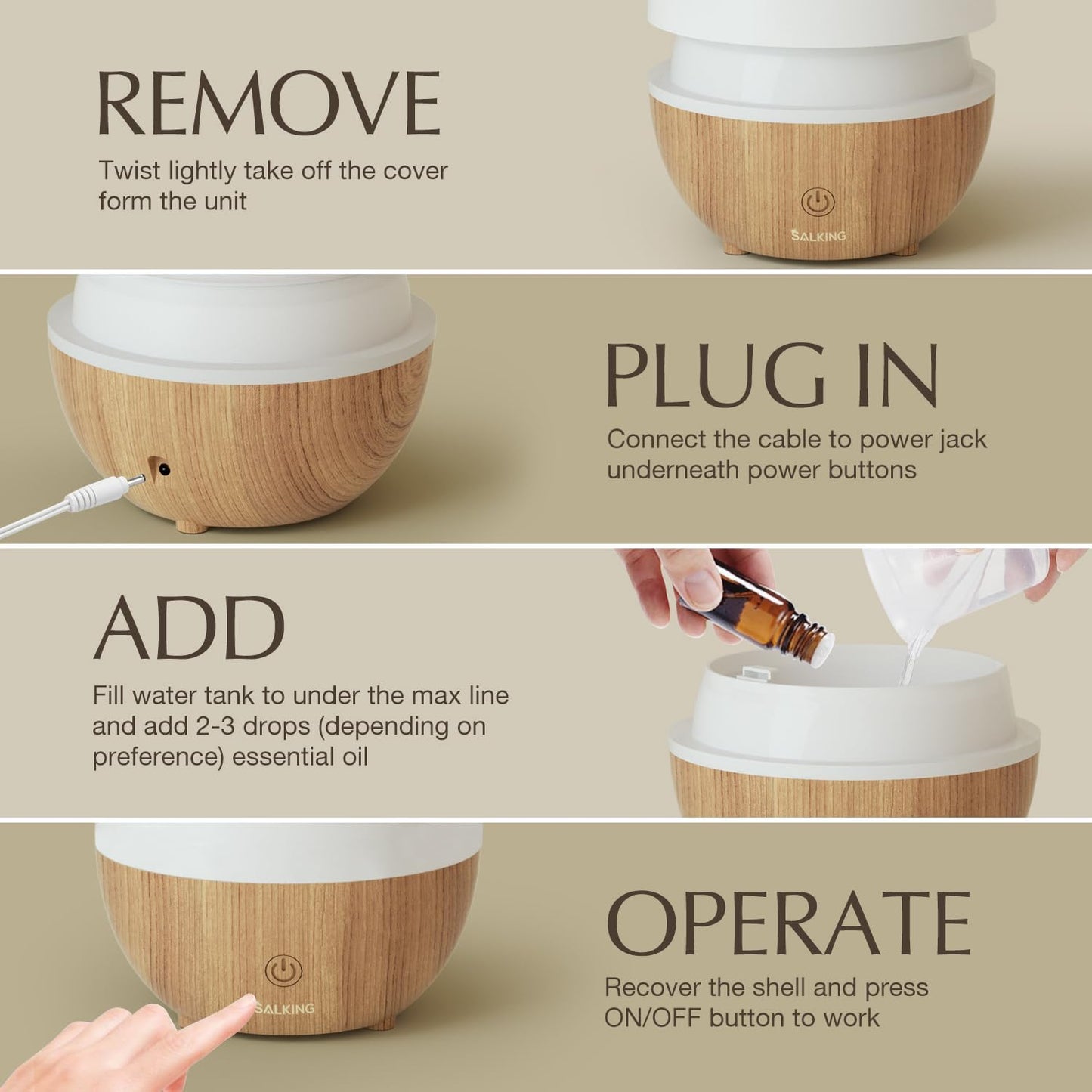 SALKING Essential Oil Diffuser, 100ml Small Aromatherapy Diffuser with Auto Shut-Off Function, Ultrasonic Diffusers for Essential