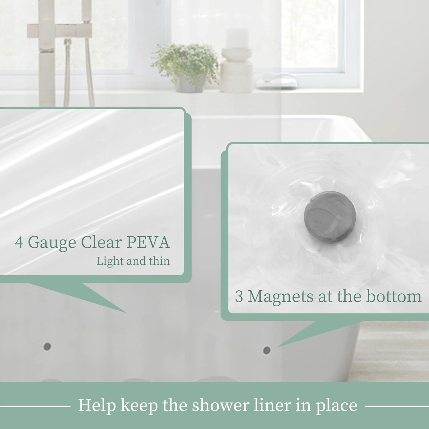 Mrs Awesome Clear Shower Curtain Liner with 3 Magnets, 72x72 Premium Flexible Sturdy Plastic Shower Curtain for Bathroom Lightweight