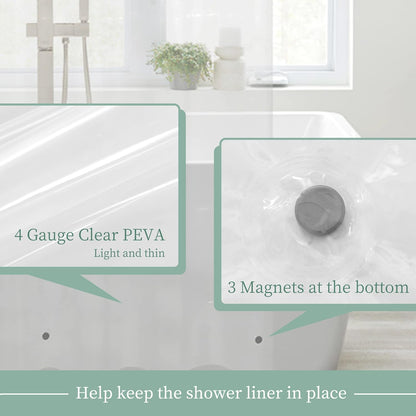Mrs Awesome Clear Shower Curtain Liner with 3 Magnets, 72x72 Premium Flexible Sturdy Plastic Shower Curtain for Bathroom Lightweight