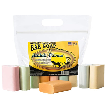 Amish Farms Natural Bar Soap 5-Pack Variety Handmade Cold Process Moisturizing Soap Bars, Large Hand-Cut, Made in USA