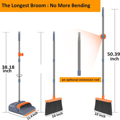 kelamayi Upgrade Broom and Dustpan Set, Self-Cleaning with Dustpan Teeth, Indoor&Outdoor Sweeping, Ideal for Dog Cat Pets Home