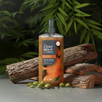 DOVE MEN Moisturizing Body Wash, Dermatologist Body Wash for Men, Sulfate Free, Paraben Free, & Dye Free, Sandalwood + Cardamom Oil, 26oz