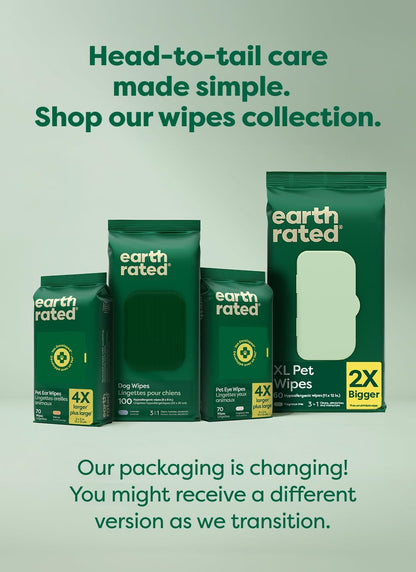Earth Rated Pet Wipes for Dogs and Cats, Hypoallergenic, 3-in-1 Cleaning, Deodorizing and Hydrating, for Grooming Paws, Body and Butt
