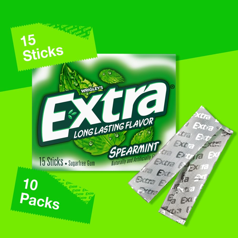 Extra Gum Spearmint Sugarfree Gum Bulk, Individually Wrapped, Perfect for Long Lasting Fresh Breath at School, Work & Travel 15 Count0