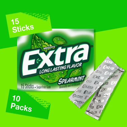 Extra Gum Spearmint Sugarfree Gum Bulk, Individually Wrapped, Perfect for Long Lasting Fresh Breath at School, Work & Travel 15 Count0