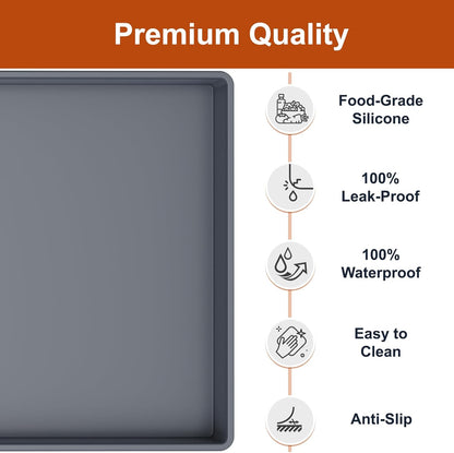 ukeetap Extra Thick Silicone Mat Waterproof with Raised Edge 19 x 12, BPA Free Non-Slip Dog & Cat Food Mat, Feeding Mat for Food and Water