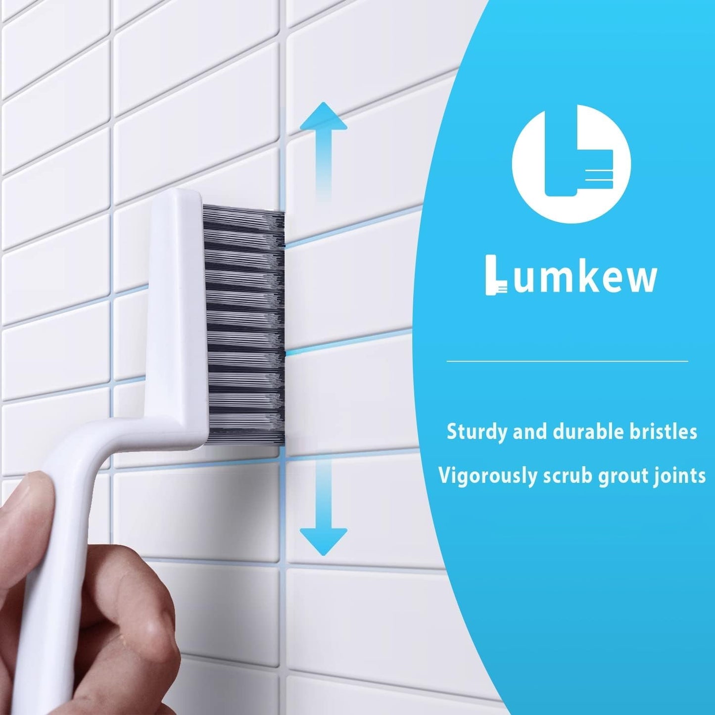 Lumkew Grout Cleaner Brush V Shape, Stiff Grout Cleaning Brushes for Tile Floor, Handheld Grout Scrub Brush Set for Shower, Bathroom