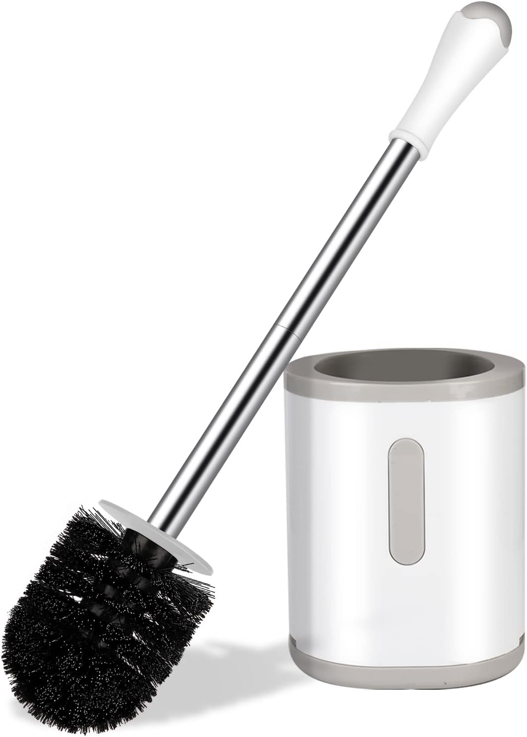 AONEZ Compact Toilet Brush & Holder, Stainless Steel Handle, Space Saving for Storage, Deep Cleaning, Drip-Proof, Easy to Assemble, Nylon