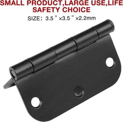 30 Pack Rounded Matte Black Door Hinges 3.5 Inch 5/8" Radius Interior 3 1/2" Flat Iron Bifold Residential Standard Bedroom Indoor for Doors 3
