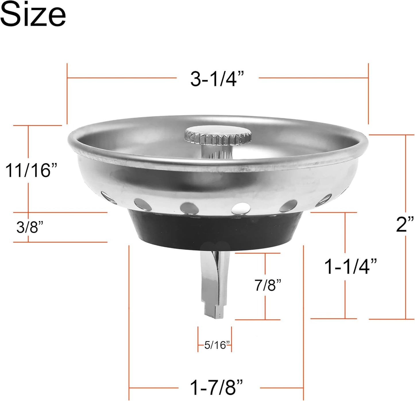 2 Pack - Kitchen Sink Strainer and Stopper Combo Basket Replacement for Standard 3-1/2 inch Drain, Stainless Steel Basket with Plastic