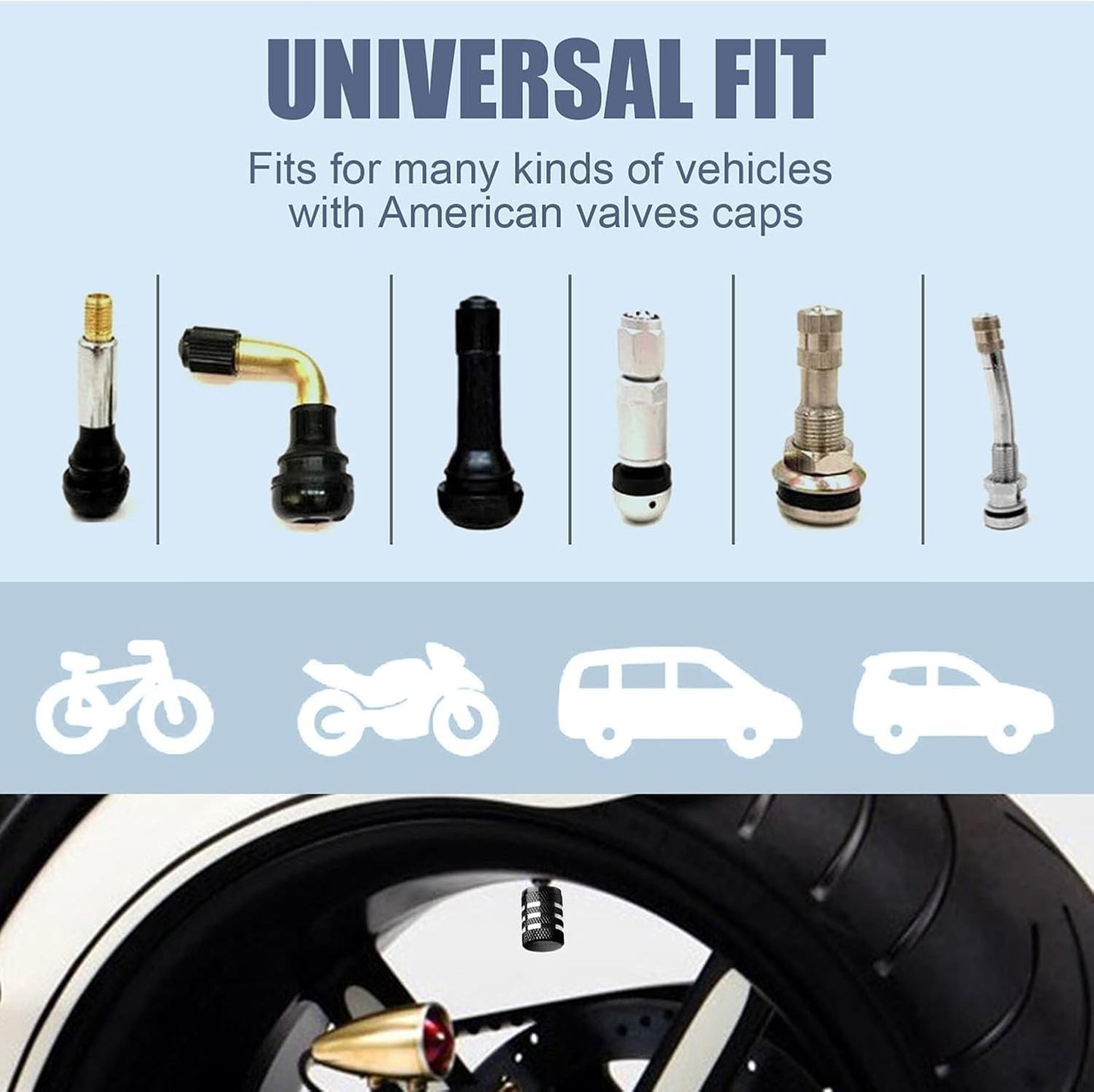 Tire Valve Stem Cap Cover - (5 Pack) Tire Air Cap Metal with Plastic Liner Corrosion Resistant Leak-Proof American Flag for Car Truck Motorcycle Bike