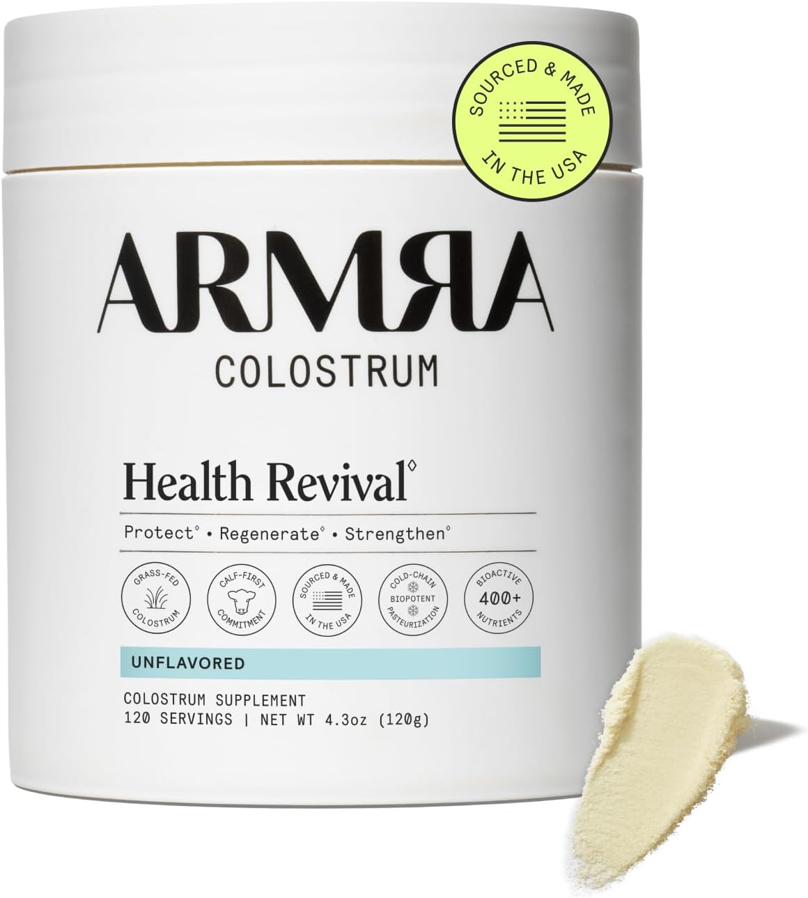 ARMRA Colostrum Powder, Unflavored, Gut Health & Bloating, Skin & Hair, Immunity, Keto, Gluten & Fat-Free, 120 Servings