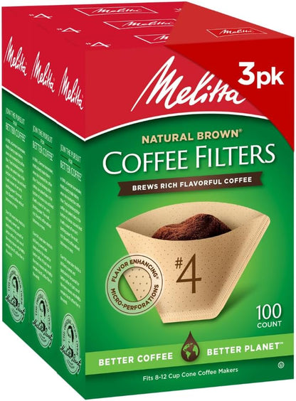 Melitta Cone Coffee Filters, Natural Brown, 100 Count (Pack Of 3), 300 Total Filters - Fits all 8-12 Cup Cone Coffee Makers and