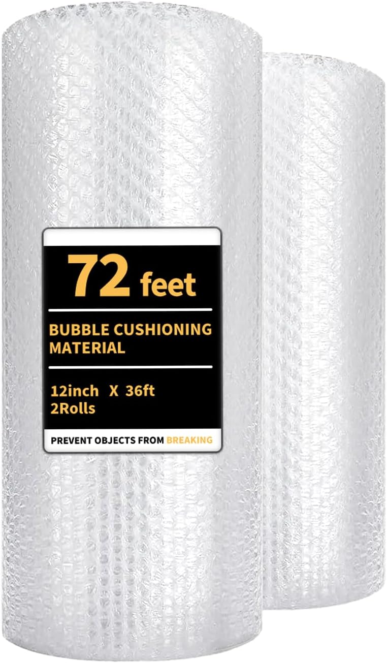 Bubble Cushioning Wrap 2 Pack 12 Inch x 72 ft Bubble Wrap for PackingMoving Boxes and Shipping for Your BusinessPerforated Every 12 in.Suitable for
