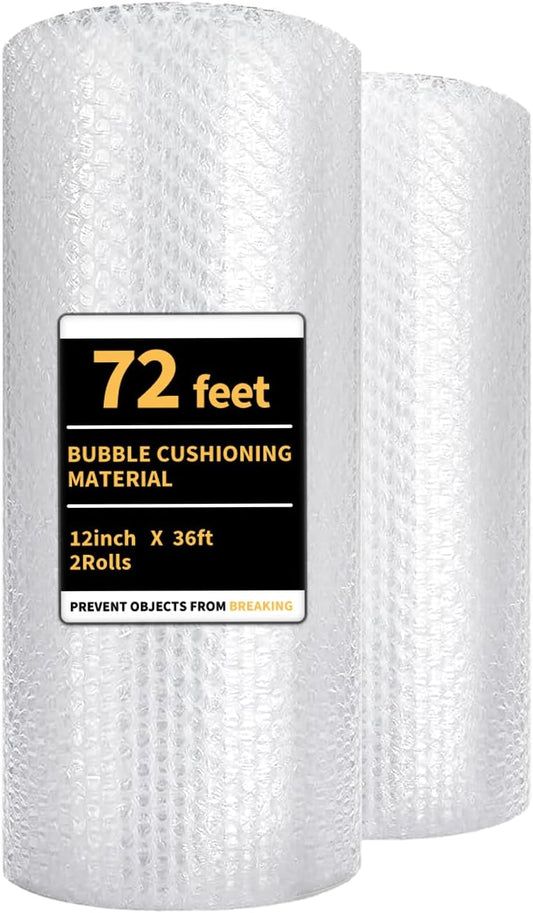 Bubble Cushioning Wrap 2 Pack 12 Inch x 72 ft Bubble Wrap for PackingMoving Boxes and Shipping for Your BusinessPerforated Every 12 in.Suitable for