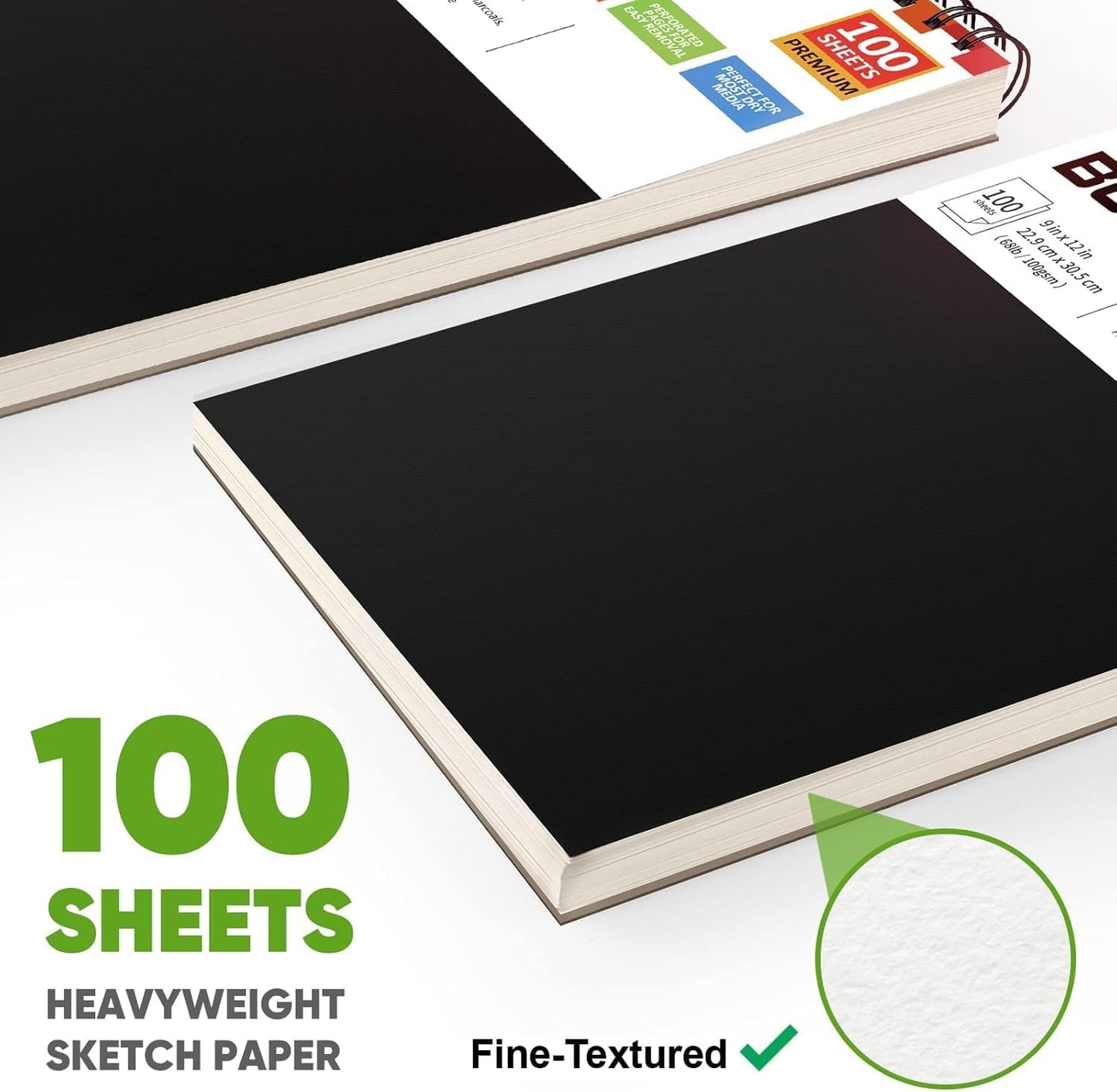 Soucolor 9" x 12" Sketch Book, 100 Sheets Top Spiral Bound Sketchbook with Acid-Free 68lb/100gsm Thick Drawing Paper, Art Sketch Pad for