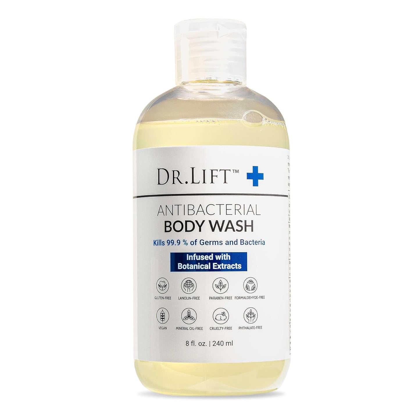 DR. LIFT Antibacterial Body Wash, Refreshing Scent, Hydrating Shower or Bath Cleanser With Citric Acid, Spirulina, and