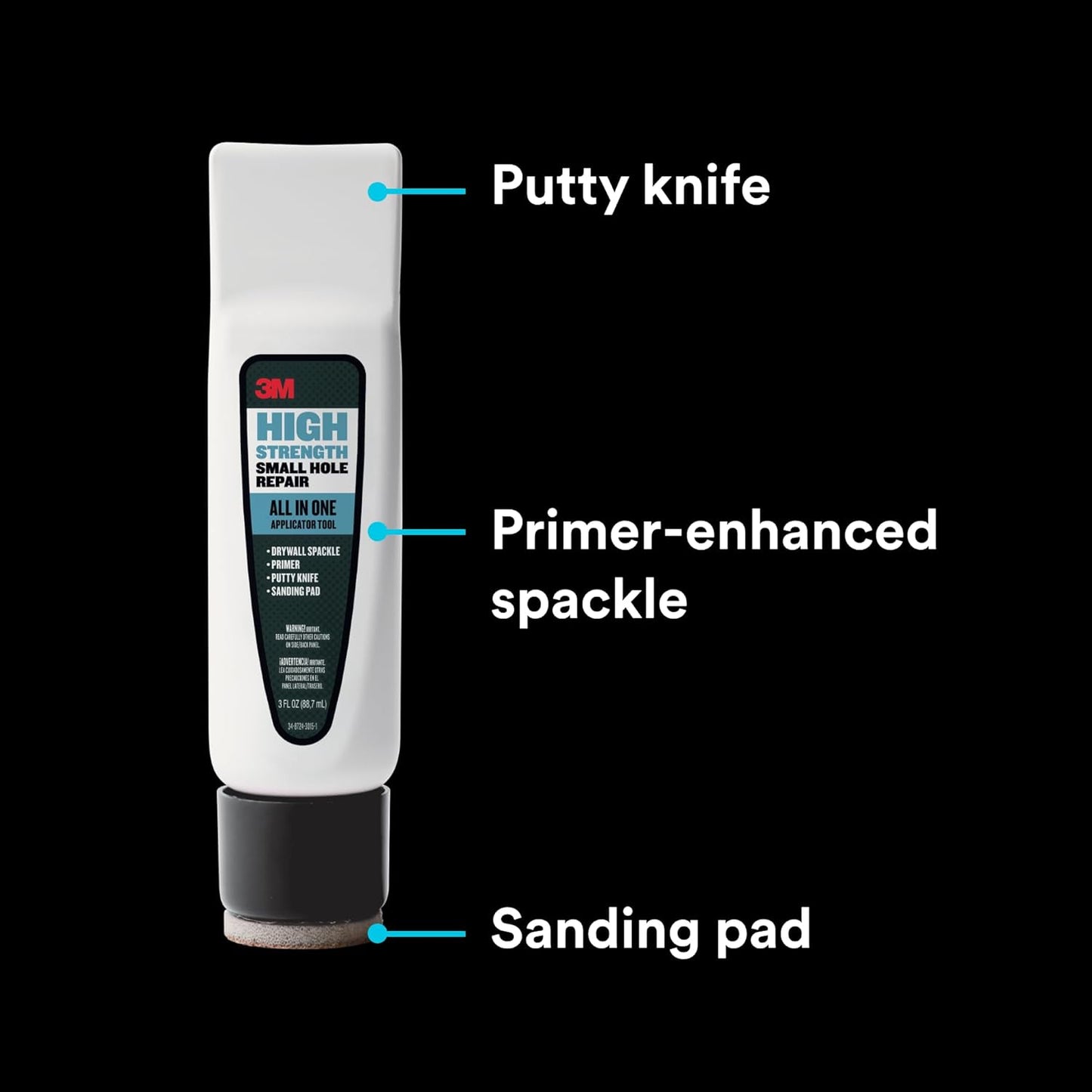 3M Small Hole Repair High Strength, All in One Applicator Tool, 1-Pack, Quick and Easy Repair for Nicks and Nail Holes, Includes Putty Knife