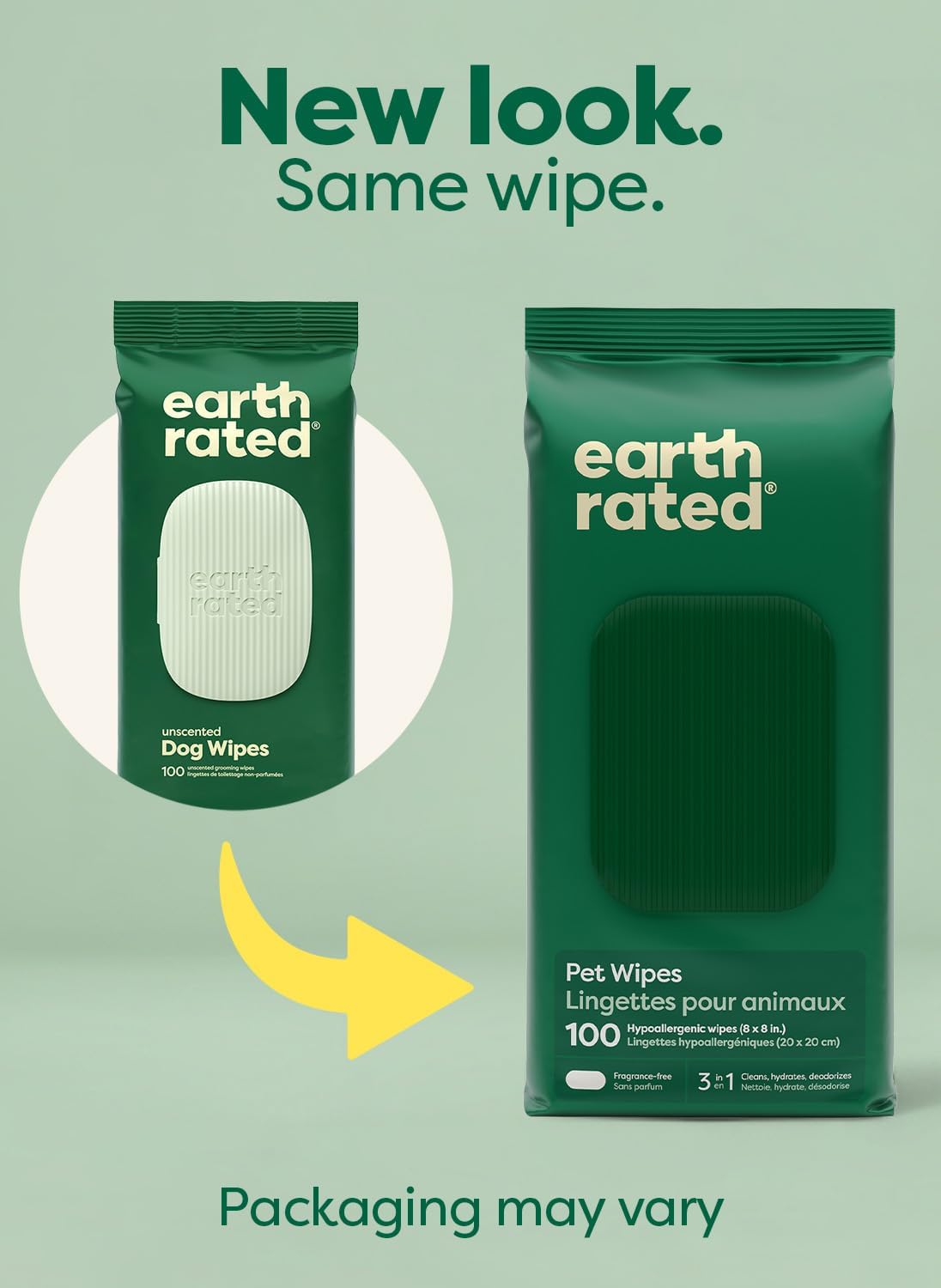 Earth Rated Pet Wipes for Dogs and Cats, Hypoallergenic, 3-in-1 Cleaning, Deodorizing and Hydrating, for Grooming Paws, Body and Butt