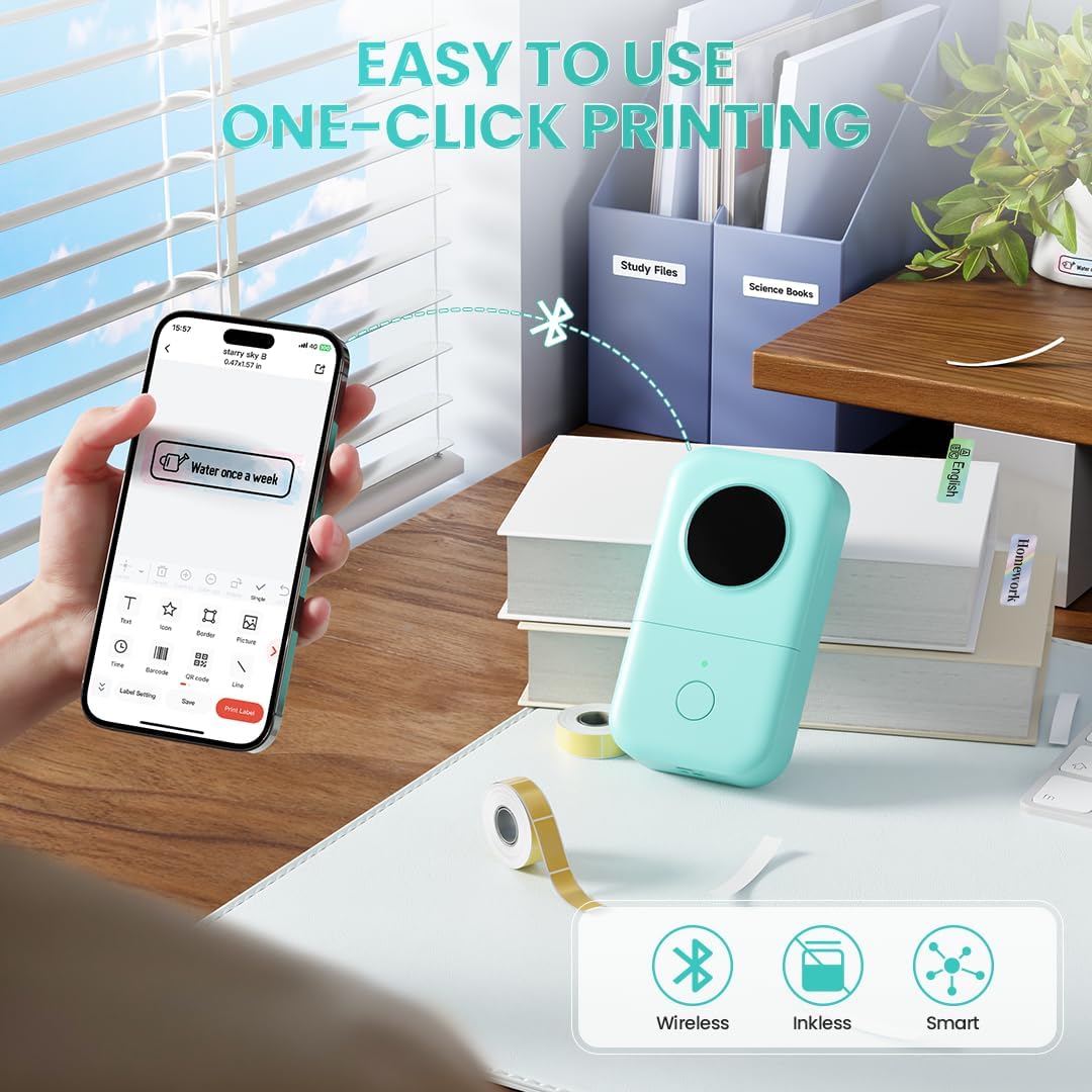 Phomemo Label Maker, D30 Portable Bluetooth Label Maker Machine with Tape, Small Mini Label Printer, Multiple Templates Fonts Icon Labeler for