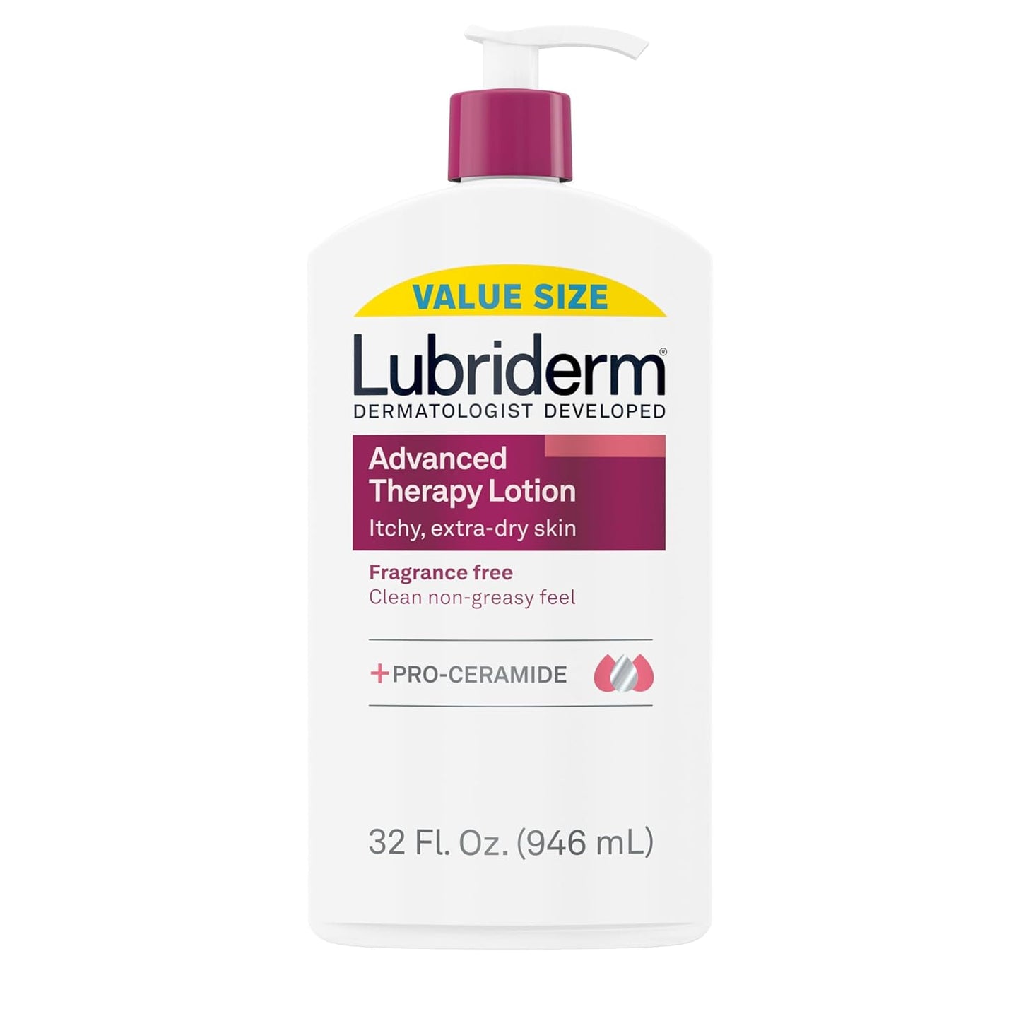 Lubriderm Advanced Therapy Fragrance-Free Moisturizing Hand & Body Lotion + Pro-Ceramide, Intense Hydration for Itchy, Extra Dry, & Sensitive