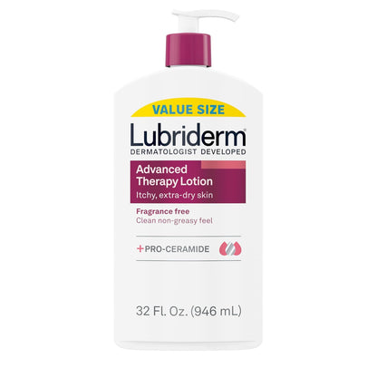 Lubriderm Advanced Therapy Fragrance-Free Moisturizing Hand & Body Lotion + Pro-Ceramide, Intense Hydration for Itchy, Extra Dry, & Sensitive