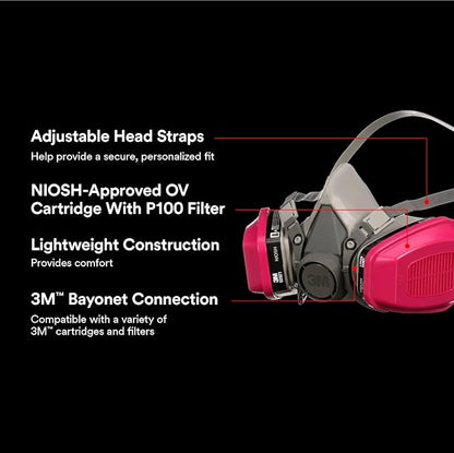 3M P100/OV Odor/Particulate Multi-Purpose Reusable Respirator 65021, NIOSH-APPROVED Organic Vapor Cartridge, Medium
