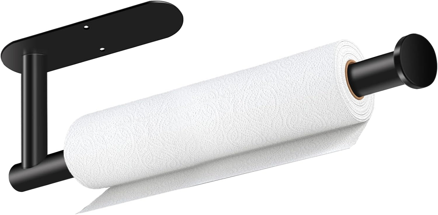 Paper Towel Holder, Self Adhesive or Drilling Paper Towel Holder Under Cabinet, Stainless Steel Black Paper Towel Holders Wall Mount for