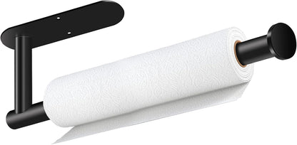 Paper Towel Holder, Self Adhesive or Drilling Paper Towel Holder Under Cabinet, Stainless Steel Black Paper Towel Holders Wall Mount for