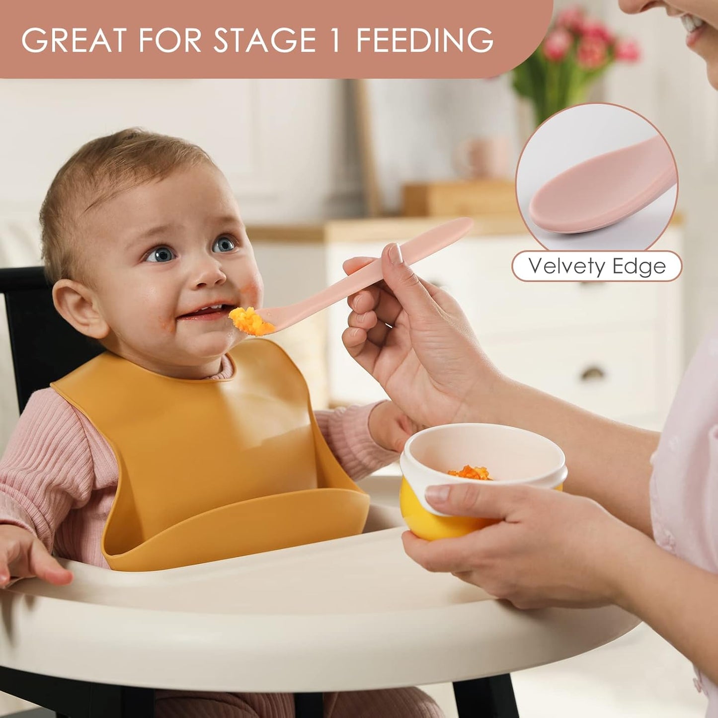 6-Piece Silicone Baby Feeding Spoons, First Stage Infant Spoons, Soft-Tip Easy on Gums I Baby Training Spoon, Infant Utensils Feeding