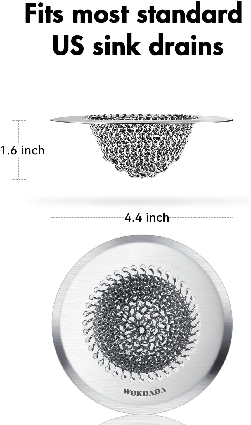 Revolutionary Kitchen Sink Drain Strainer/Patented Reversible Chain Mesh, Effortless Cleaning & Debris Catcher, Large Capacity, No