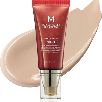 MISSHA M Perfect Cover BB Cream No.23 Natural Beige -Light/Medium with Cool/Neutral Undertone SPF 42 PA +++ 1.69 Fl Oz - Tinted Moisturizer for face