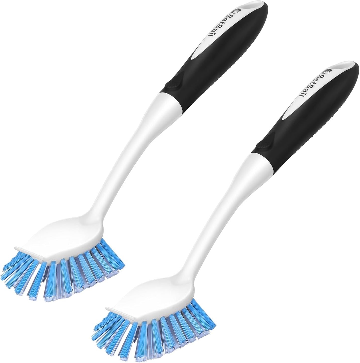 SetSail Dish Brush with Handle, 2 Pack Stiff Bristles Dish Scrubber with Built-in Scraper Dish Scrub Brushes for Cleaning Dishes, Pots and